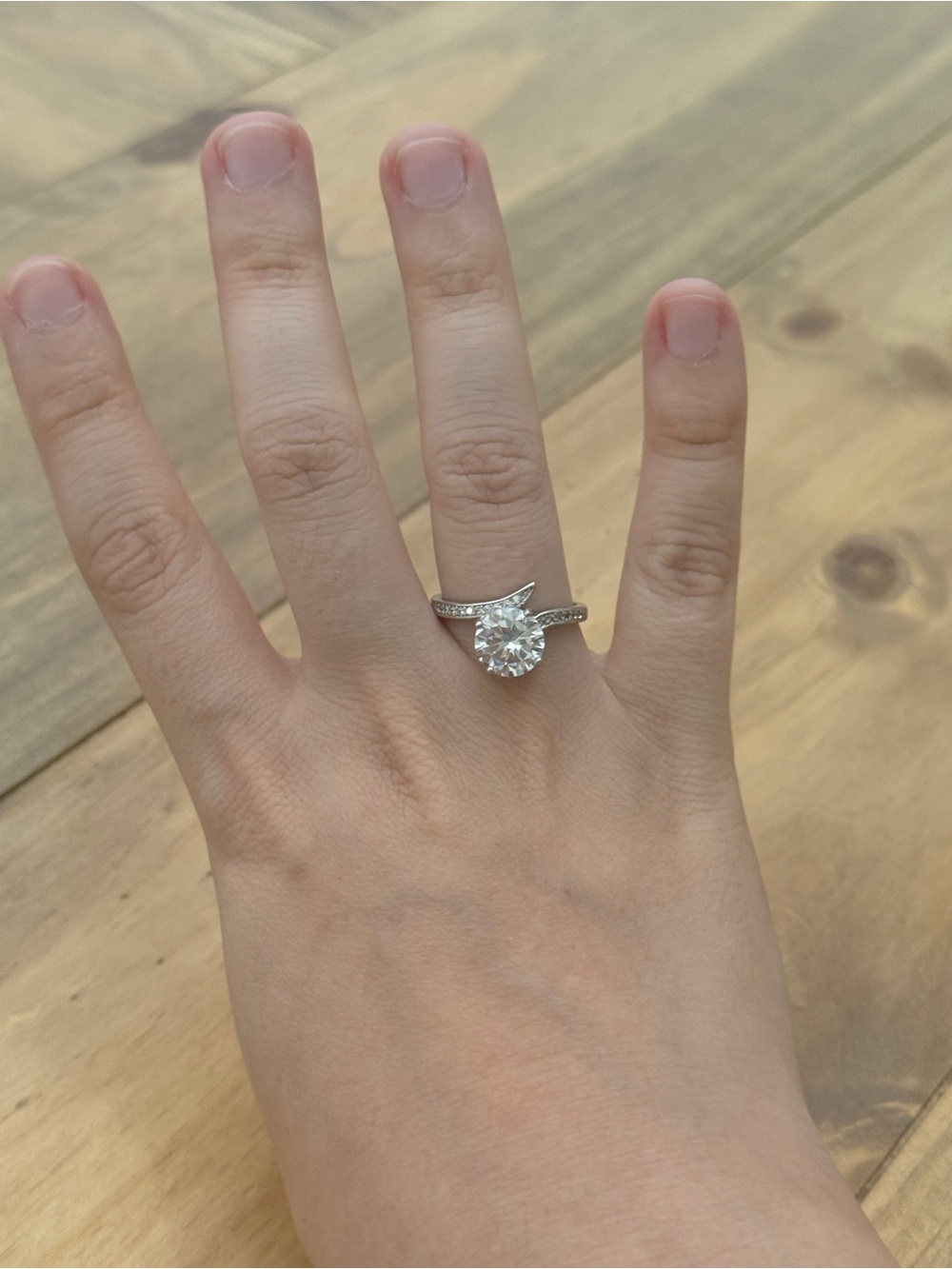 Large CZ rhodium plated adjustable size women’s ring size 8-12